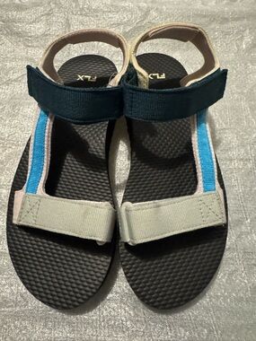 FLX Women's Strappy Outdoor Sandals in Black, Blue & Cream